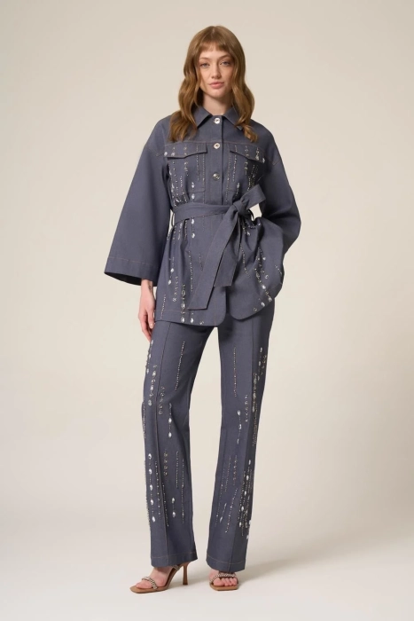Yeşim Özcan İşlemeli Denim Pantolon MAVİ - 1