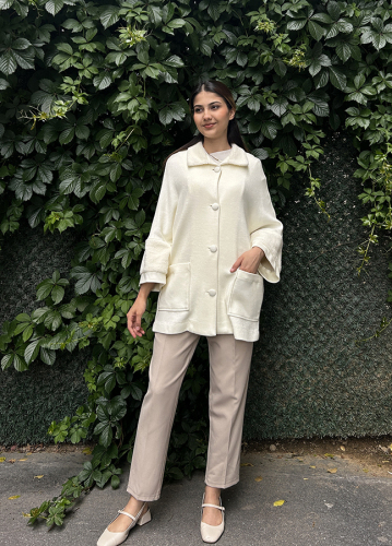 Yeşim Özcan Kalın Triko Ceket EKRU - 3