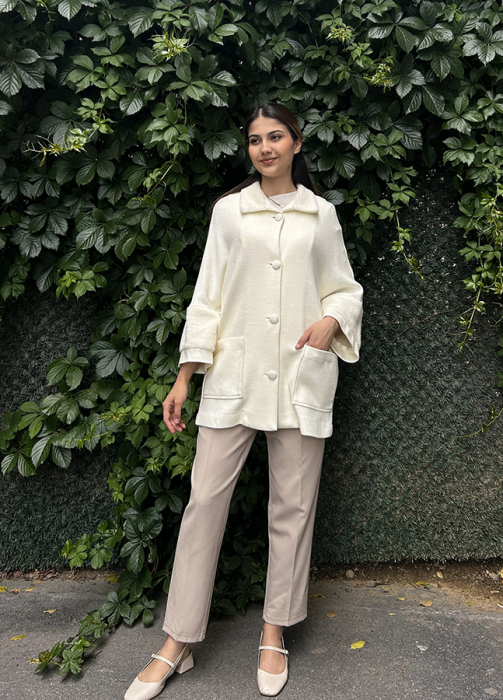 Yeşim Özcan Kalın Triko Ceket EKRU - 3